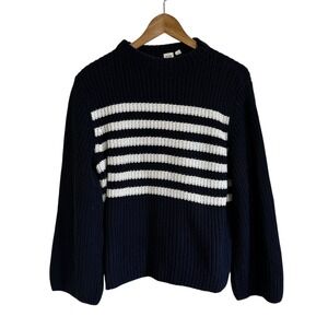 GAP Striped Knit Sweater Mock Neck‎ Cotton Blend Pullover Top Women's M